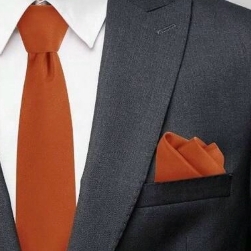3 Elegant Burnt Orange Neckties set of 3 with pocket square.